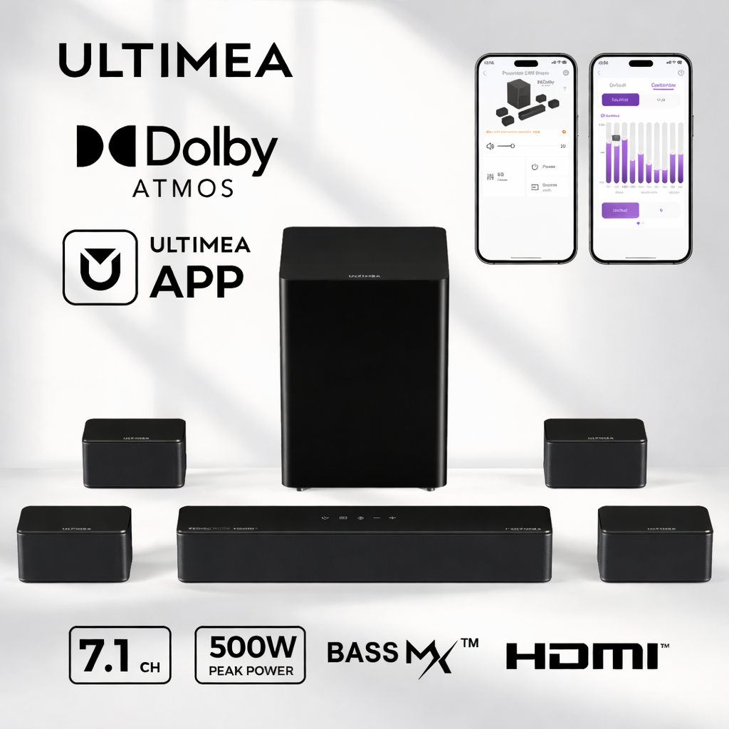 ULTIMEA 500W 7.1ch サウンドバー、ドルビーアトモス搭載、ワイヤレスサブウーファー