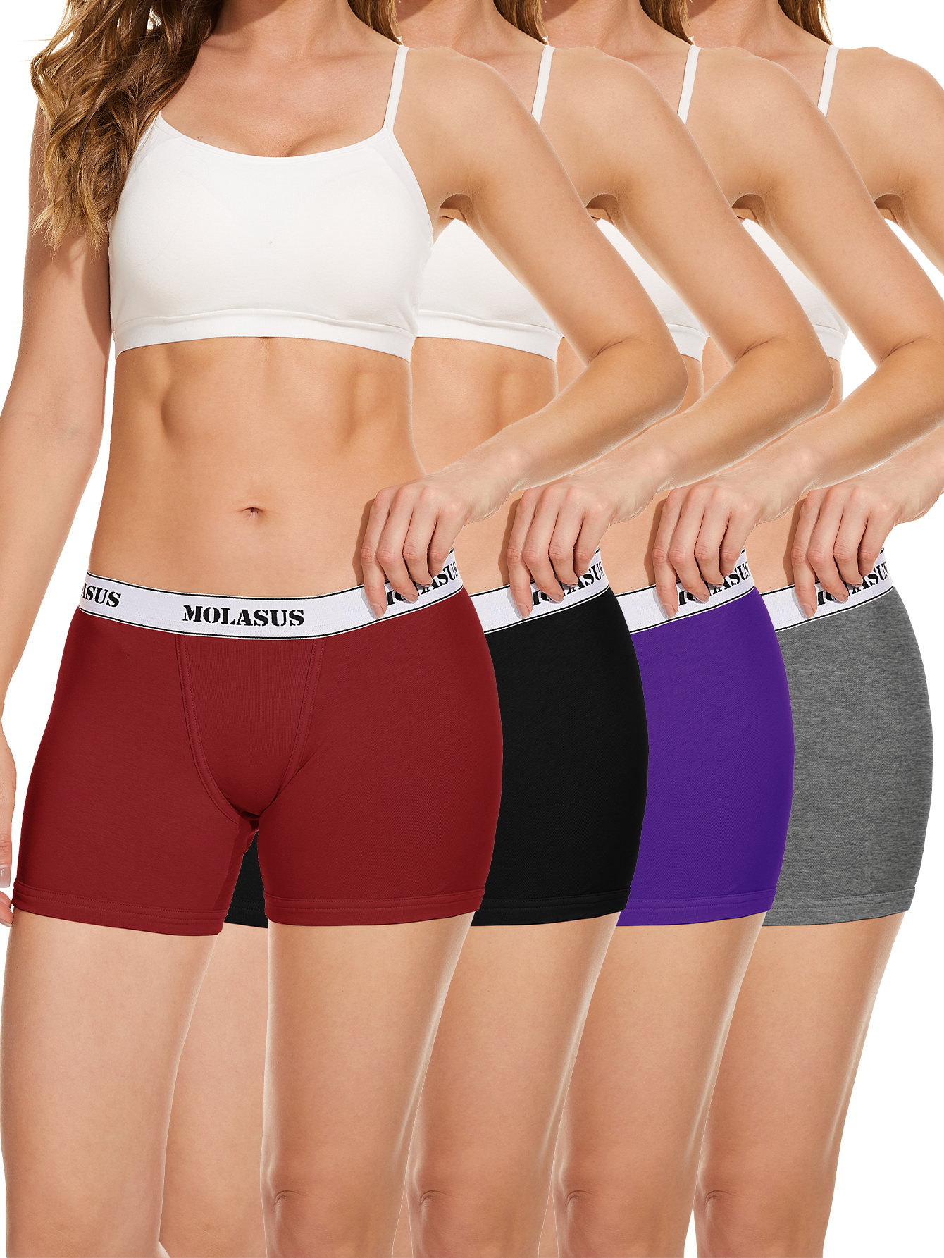 Molasus 4 個女性の綿ボクサー下着レディースソフト安全パンティー女性通気性股下ブリーフセットボーイショーツプラスサイズ