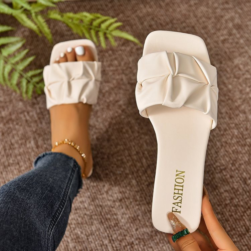 女性のサンダルファッションスクエアヘッド夏の靴女性のためのフラットサンダル韓国スタイルスリッパ夏 Sandalias デ Mujer 靴