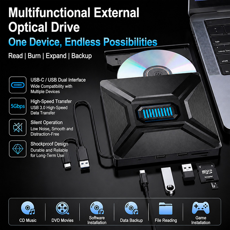 New USB 3.0 Type C External Optical Drive CD DVD RW Super Drive for Laptop Notebook - DVD Writer And Burner Function