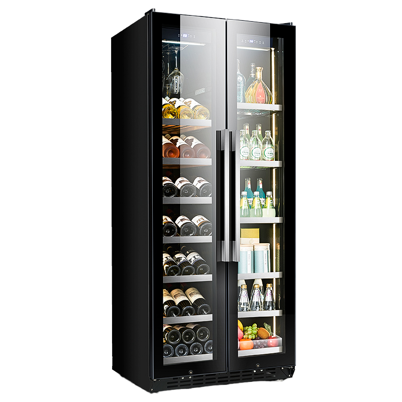 電気ステンレス鋼垂直ワインキャビネットディスプレイマルチドア飲料冷蔵庫ホテルデザートショップフードコート用