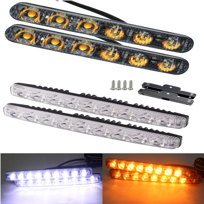DRL LED デイタイムランニングライト ダブルカラーライト ホワイト/アンバー流れる 6/9 LED ターンシグナルライト DC12V