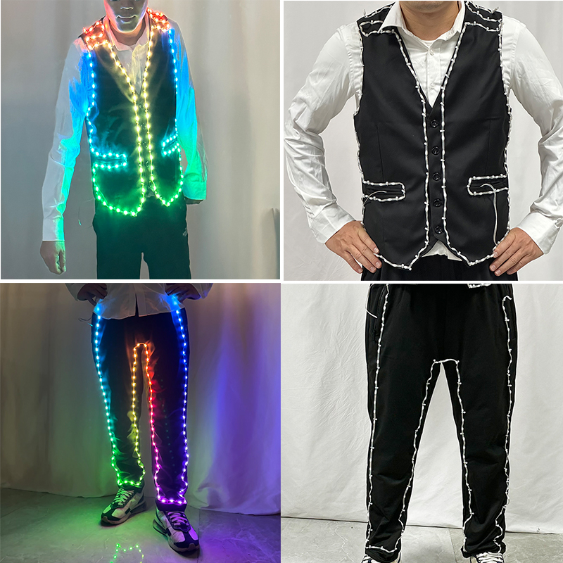 クール LED 光るベスト パンツ カラフルな変化 Bluetooth リモコン服パフォーマンス ステージ電子ライト ダンス衣装
