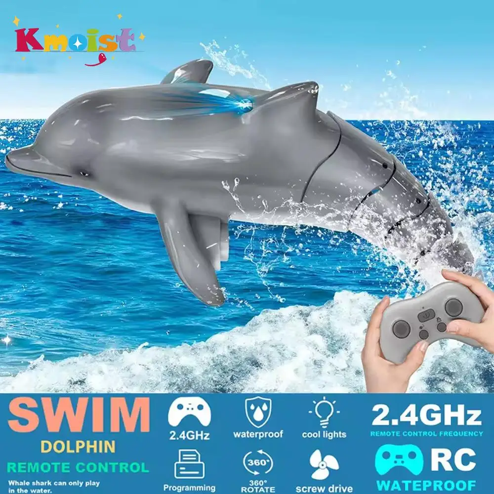 Rc イルカ魚のおもちゃライト RC ボート電気防水 2.4 グラムリモコン水泳動物のおもちゃ男の子子供の誕生日クリスマスギフト