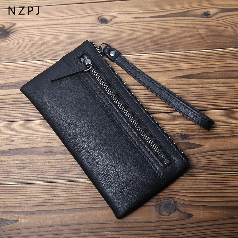 NZPJ レザーメンズウォレット天然皮革クラッチバッグロングバンクカードバッグ大容量小銭入れカジュアルメンズ携帯電話バッグ