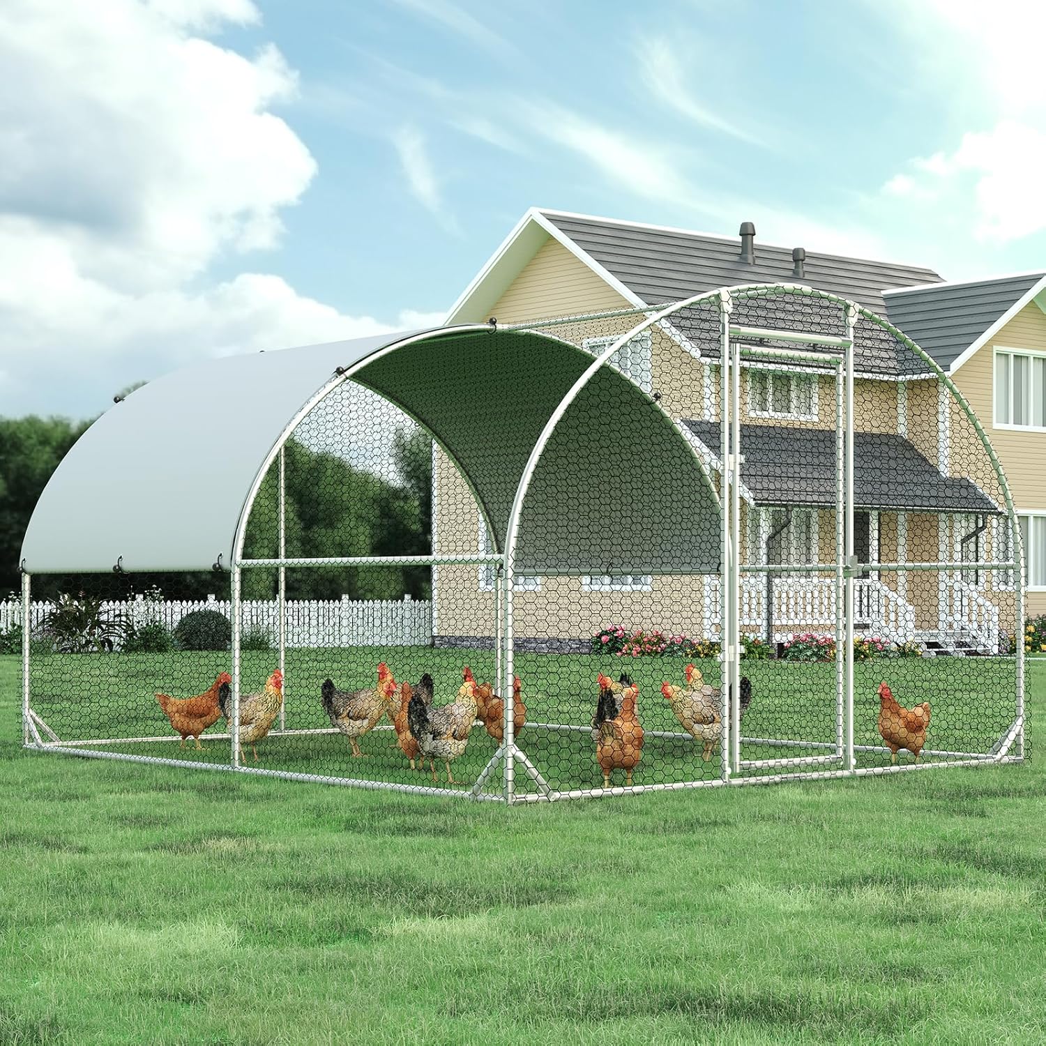 金属製鶏小屋、9.5x13フィートウォークインチキンランペン家禽ケージ、耐水性