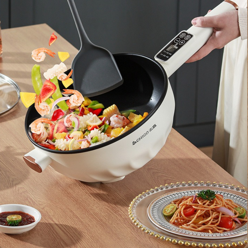 スマート電気中華鍋、揚げる、煮る、蒸すための5Lノンスティックマルチクッカー