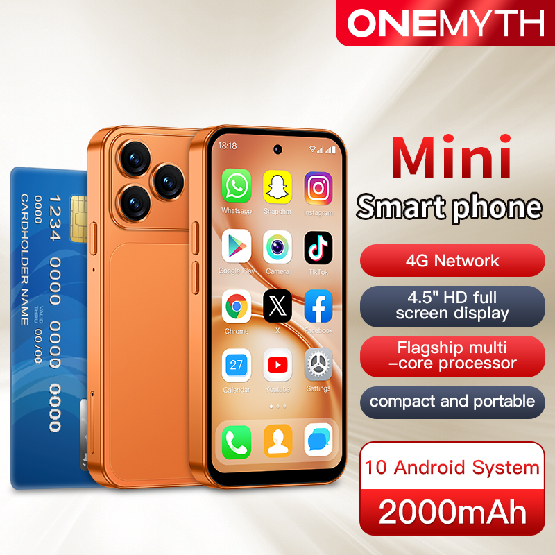 ONEMYTH A19 Pro ミニスマートフォン 4.5 インチ画面クアッドコア 2000mAh LTE 4G デュアル SIM Type-C Android 10.0 携帯電話フェイスロック解除