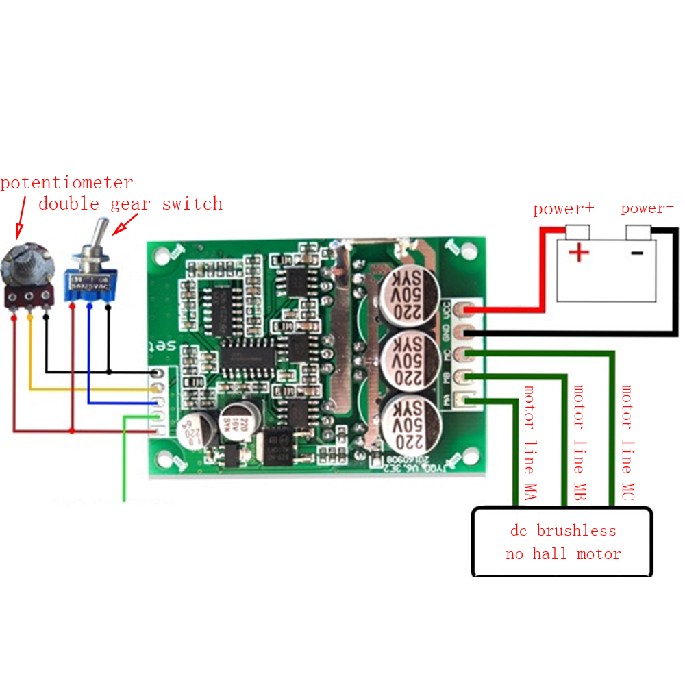 1PC DC 12-36V 500 ワット DC モータースピードコントローラホールなしブラシレスドライブ 15A 順方向および逆方向ハイパワー PWM ブラシレスコントローラ