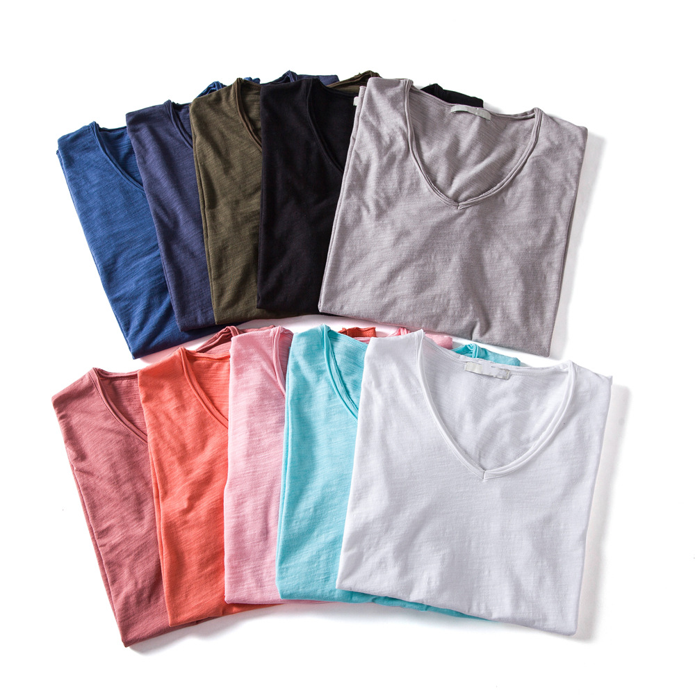 S-5XL 綿 100% メンズ Tシャツファッションデザイン V ネックカジュアルスリムフィットベーシックソリッドサマー Tシャツ男性用-F037