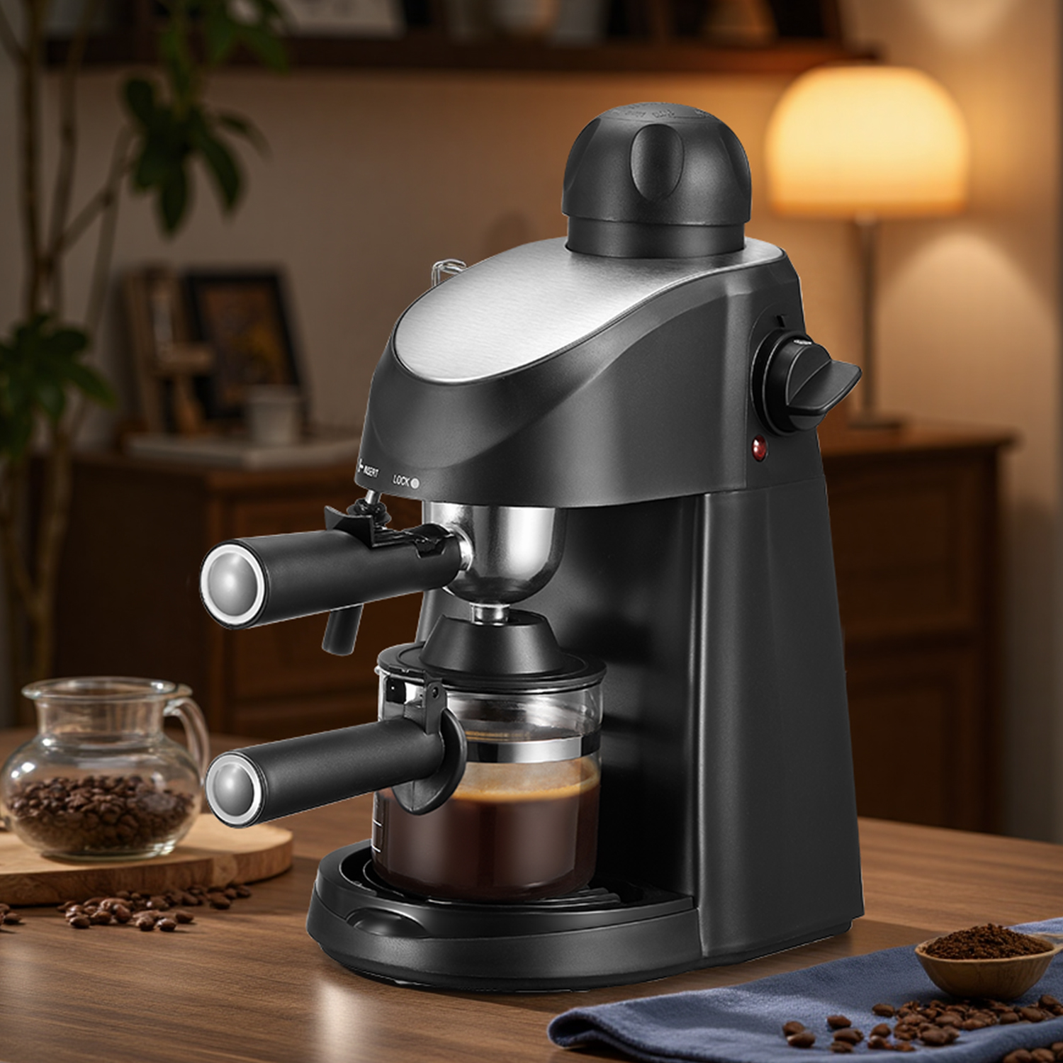 3.5Bar エスプレッソコーヒーメーカー、ミルク泡立て器スチームワンド付きコンパクトエスプレッソマシン、多機能エスプレッソ