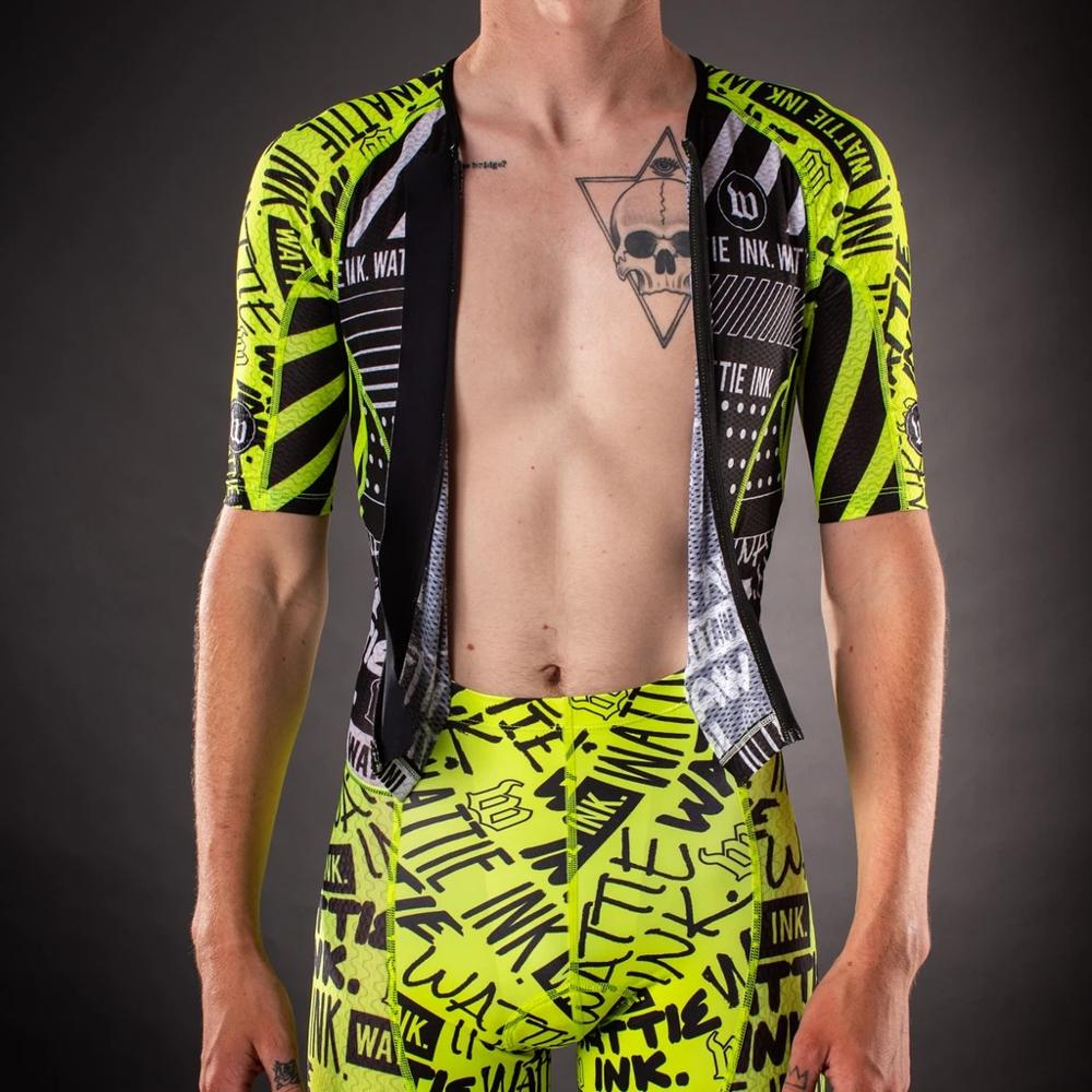 Wattie インク男性トライアスロンスキンスーツトライセットジャージスーツバイクサイクリングワンピーススーツ MTB チームスポーツボディスーツ Ropa Ciclismo Hombre