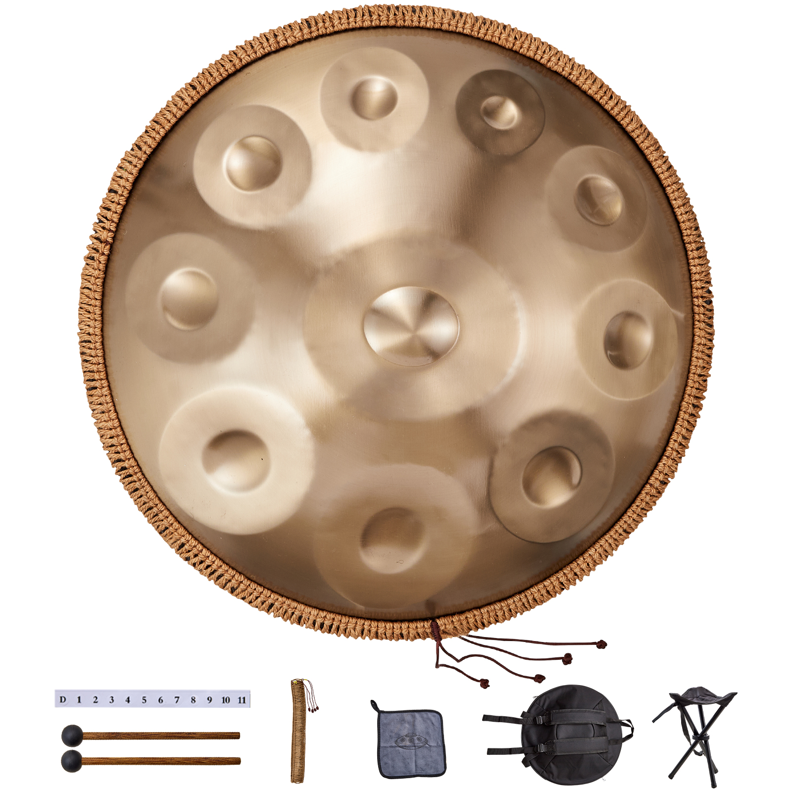 SucceBuy ハンドパンドラム 22 in D マイナーハンドドラム ハンドパンドラム楽器 マレット付き スチール製 ヒーリングサウンドドラム 初心者向け