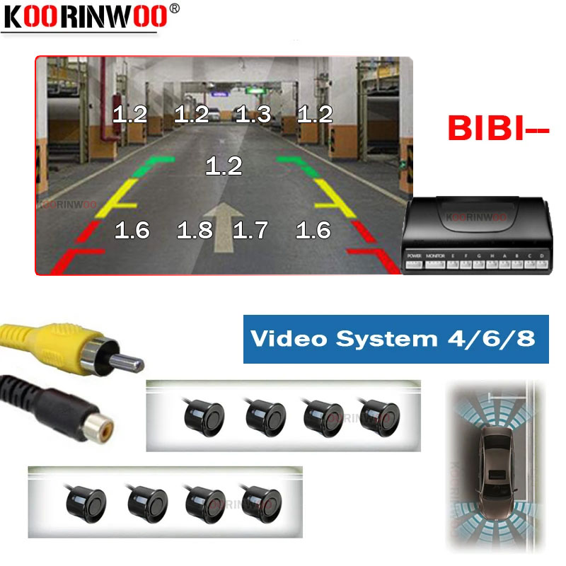 Koorinwoo 電磁駐車場センサー 8/6/4 プローブバックライトフロントリアアラーム Parkmaster ナビゲーション DVD ビデオシステム用