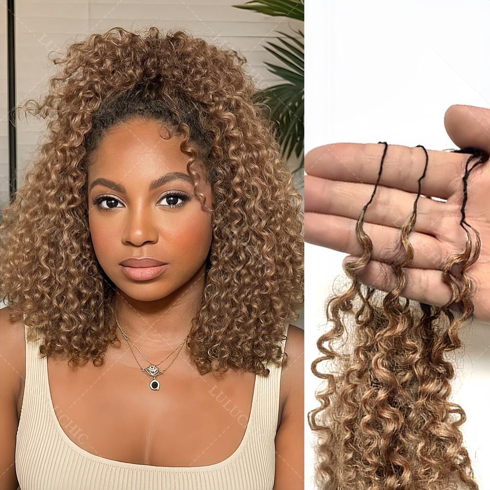 #27 Honey Blonde Small Spirals Curly Feather Human Crochet Hair Extensions Miracle Knots Pre-Separated Pixie Curls Crochet Hair