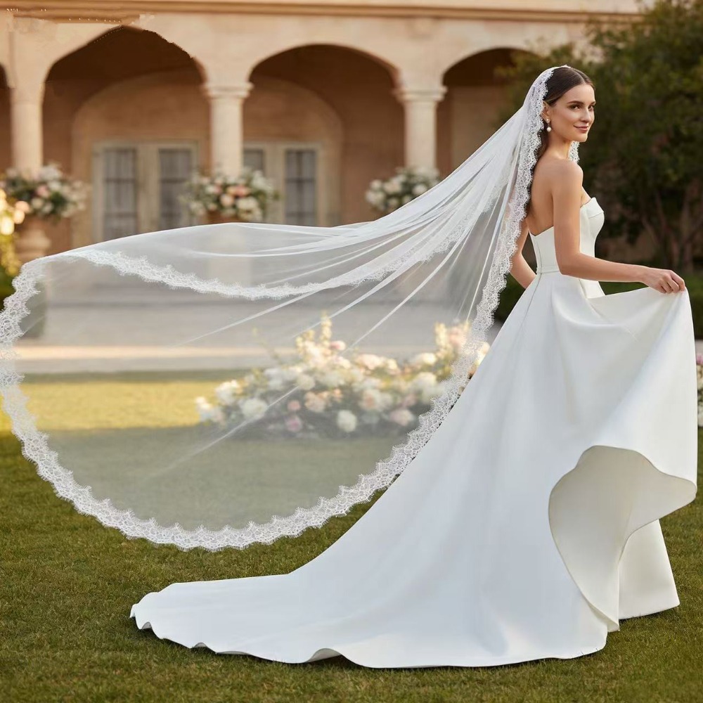 エレガントな 250 センチメートルロングウェディングベールレースエッジ一層結婚花嫁パーティーアクセサリー