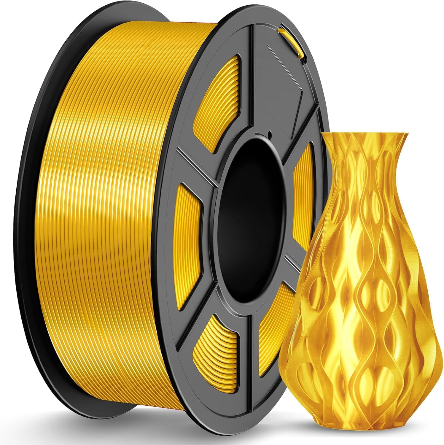 シルク PLA フィラメント 1.75mm ゴールド 250g、金属のような光沢のある PLA、滑らかな絹のような仕上がり、印刷しやすい、精度 /- 0.02mm