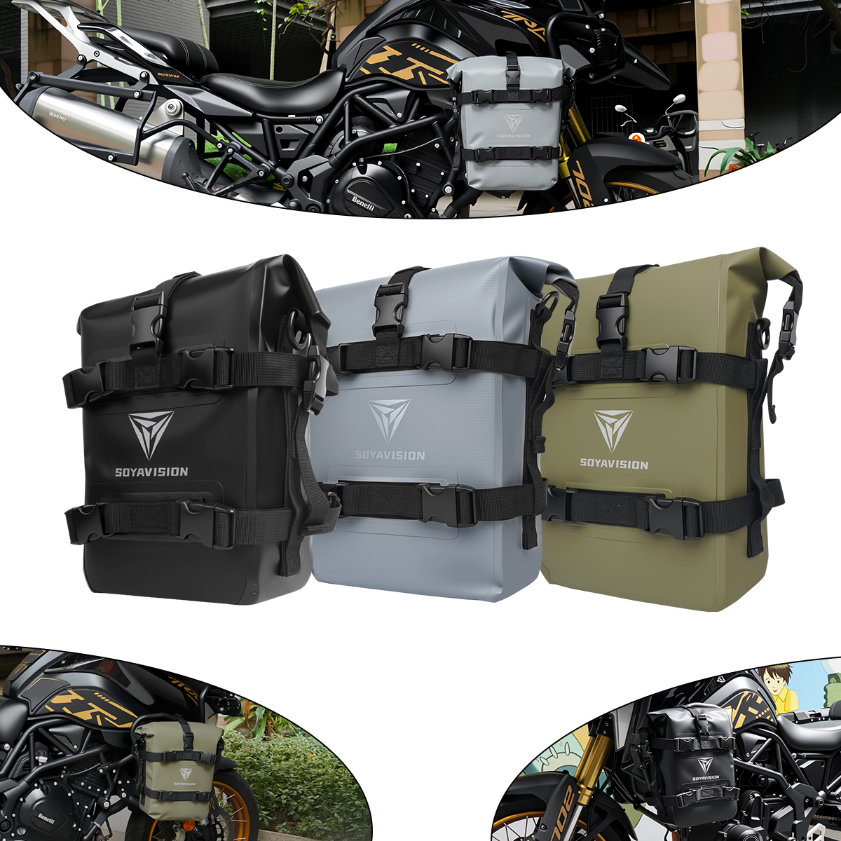 SOYAVISION ユニバーサルオートバイサドルバッグ 8/10/12L クラッシュバーバンパーバッグ BMW R1200GS R1250GS ホンダスズキサイドバッグ