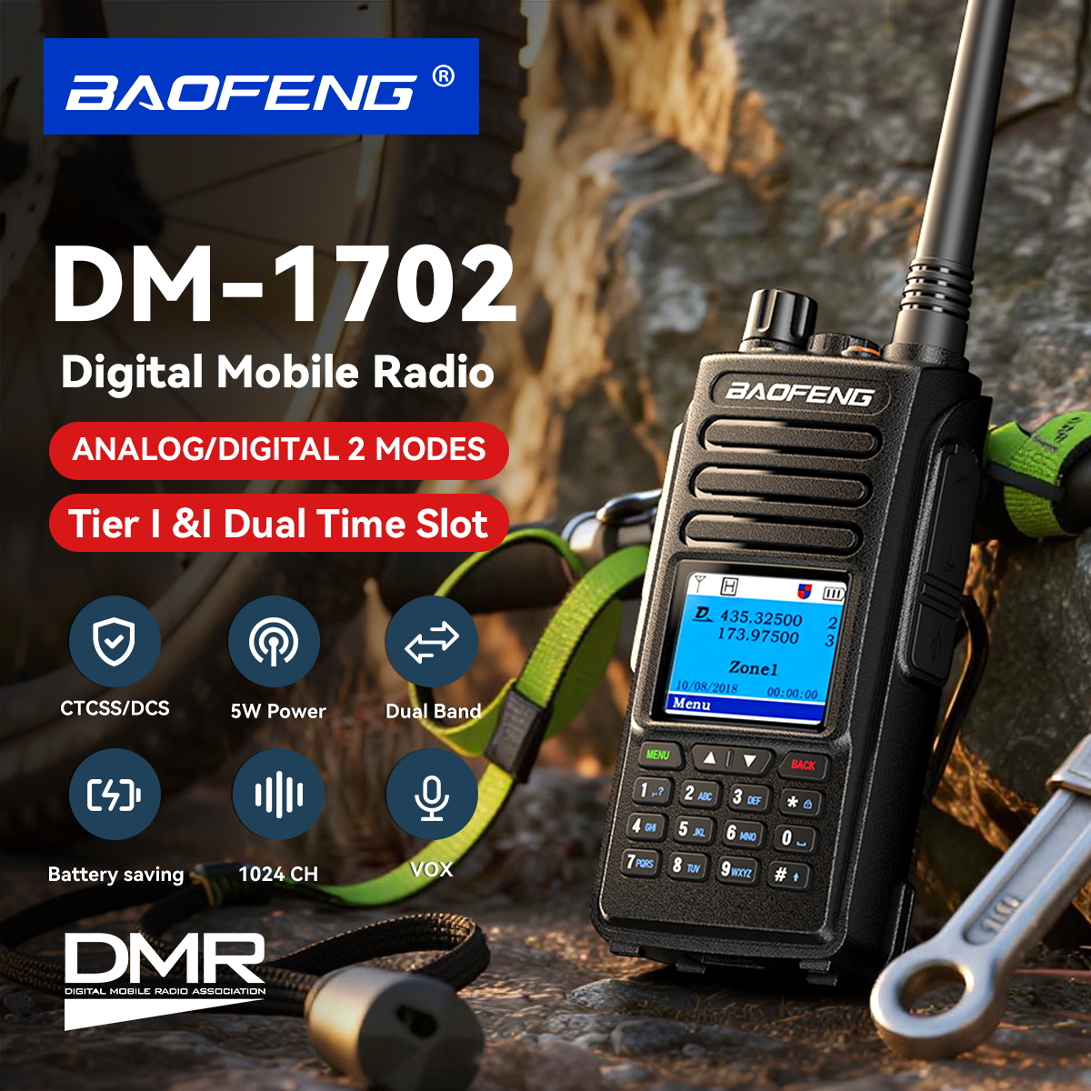 Baofeng DMR ラジオ DM-1702 トランシーバー DM 1702 デュアルモードアナログとデジタルデュアルバンド双方向ラジオ長距離デュアルタイムスロット