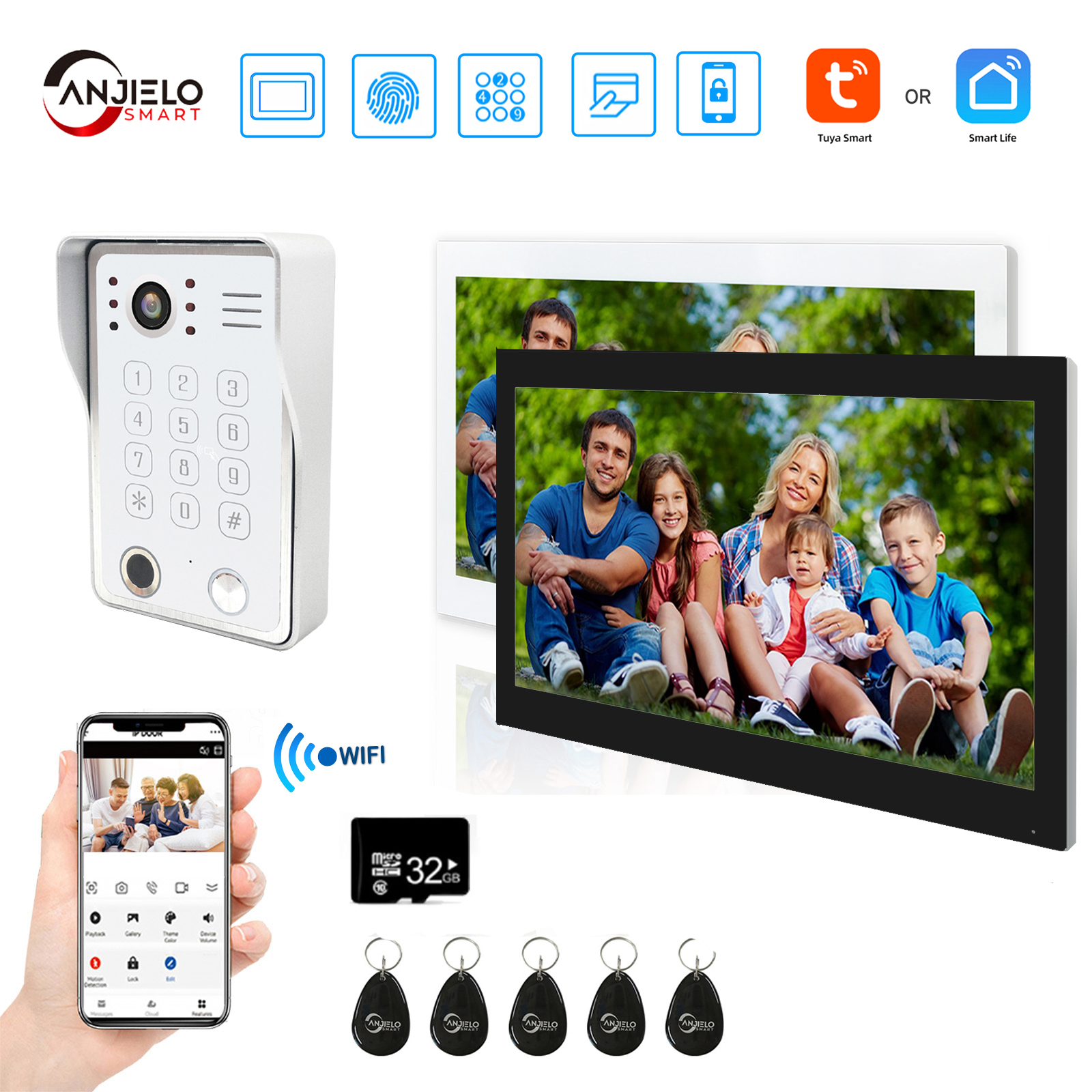 Tuya 7/10 インチビデオインターホンホワイトスクリーンタッチスクリーン有線ドアベル 2mp 148° APP パスワード指紋カードスワイプモニター