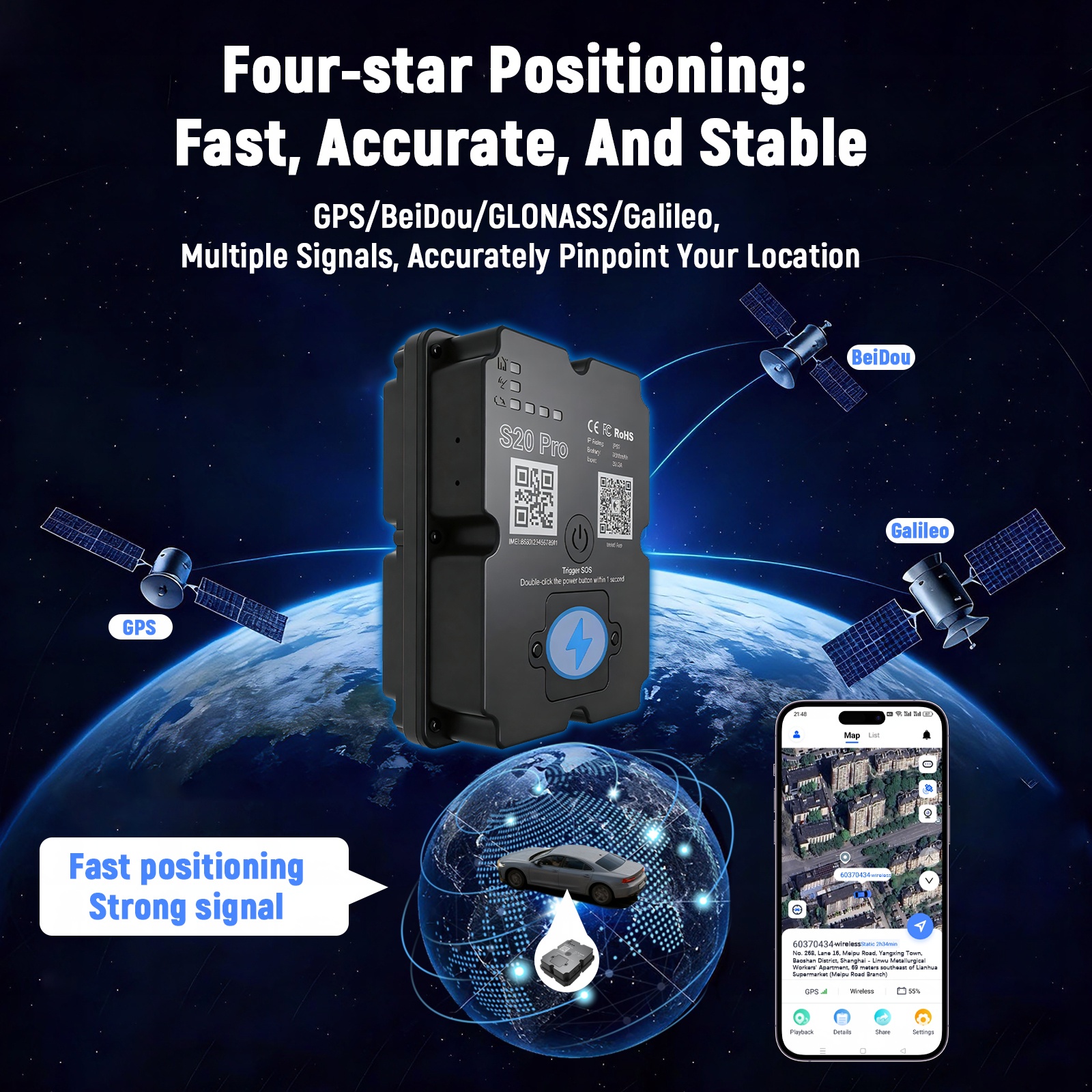 4 グラム GPS トラッカー車両用 7500mAh ロングバッテリー強力な磁気 4 つ星測位 IP67 防水複数の警報盗難防止