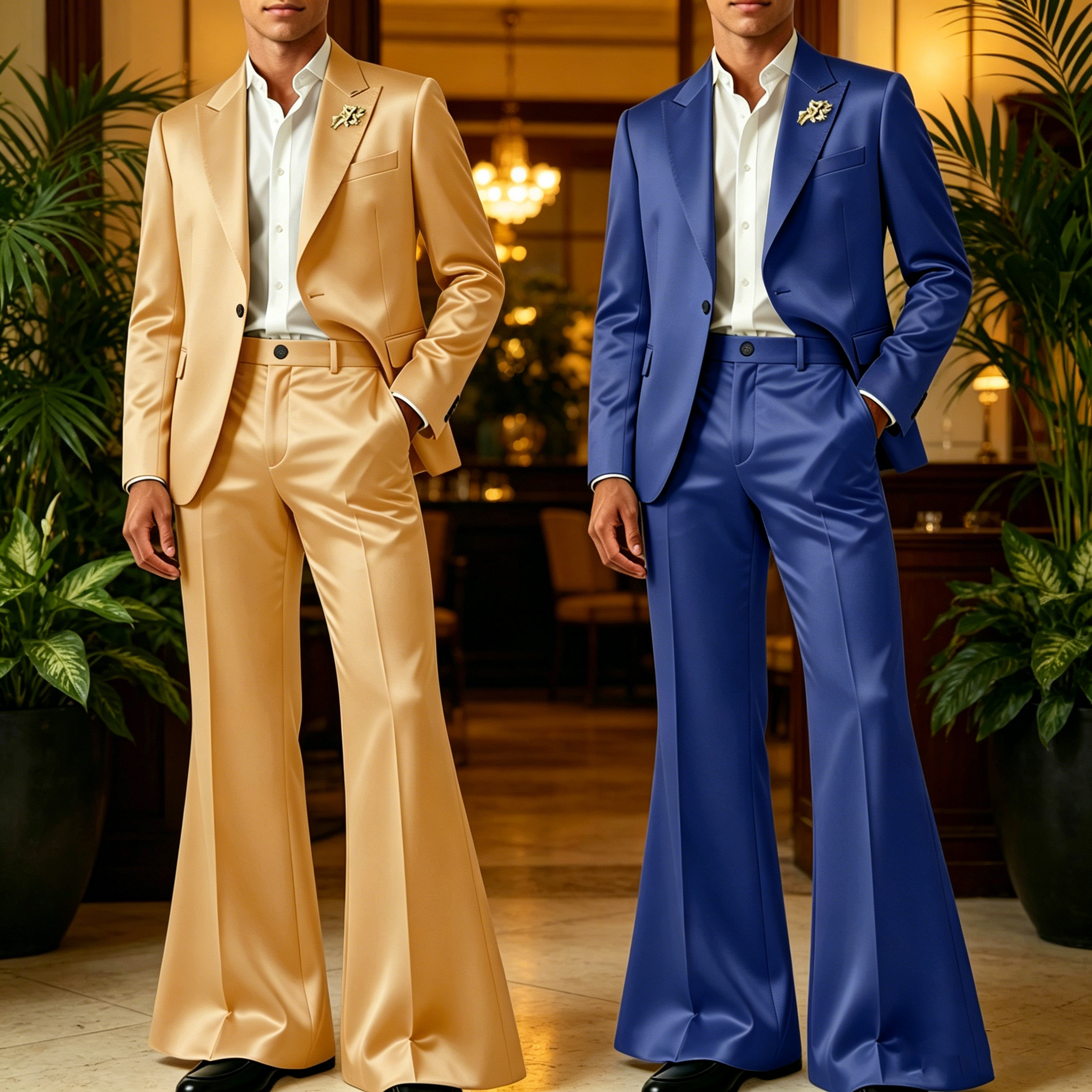 高級メンズサテンスーツ 2 ピースブレザーとフレアパンツセットフォーマルビジネスタキシードベルボトムパンツ結婚式新郎パーティー用
