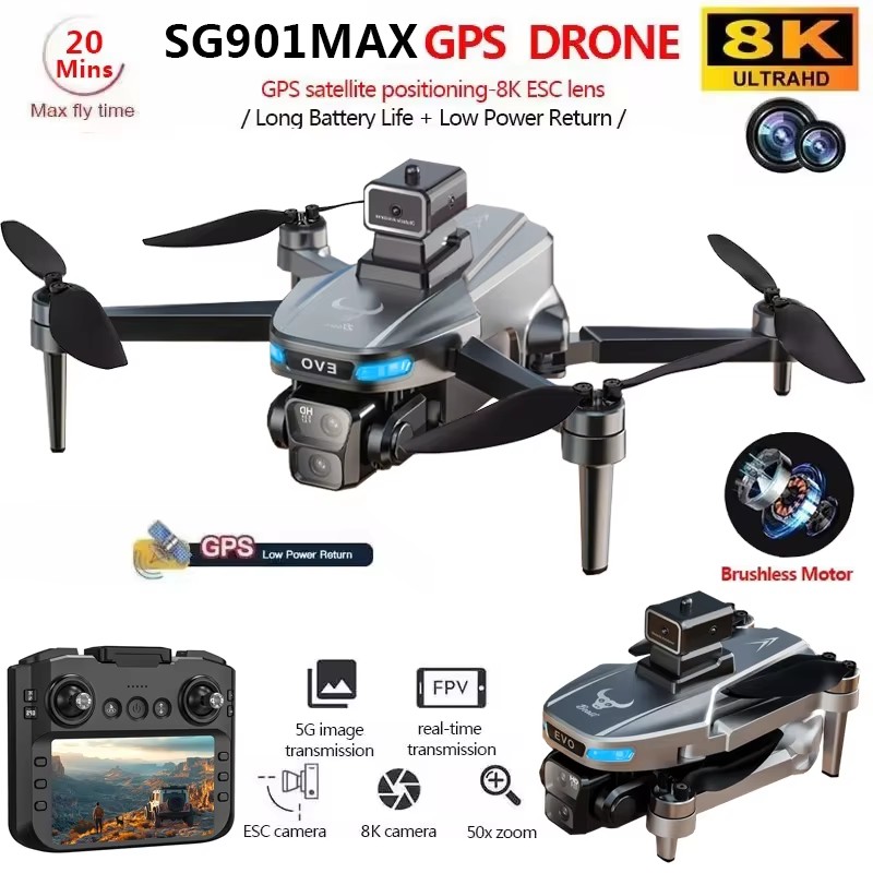 SG901 MAX ドローン 8K プロフェッショナルデュアル HD カメラスクリーン GPS 5G WIFI 360°障害物回避ブラシレス折りたたみ式クアッドコプタードローン