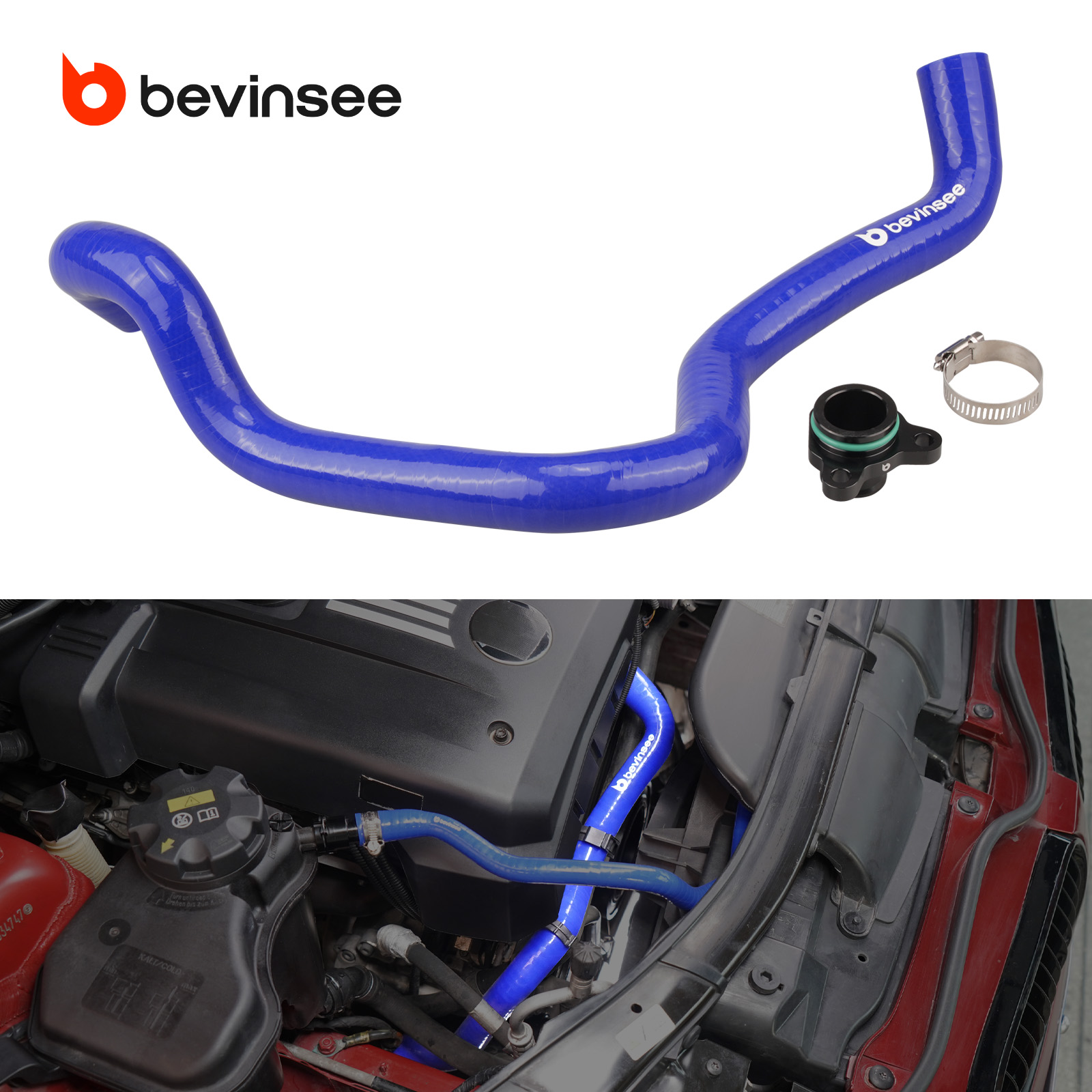 BEVINSEE シリコンクーラントホース アルミフランジ付き BMW N52 エンジン E90 E91 E92 E93 E84 シリンダーヘッドからサーモスタットパイプ用