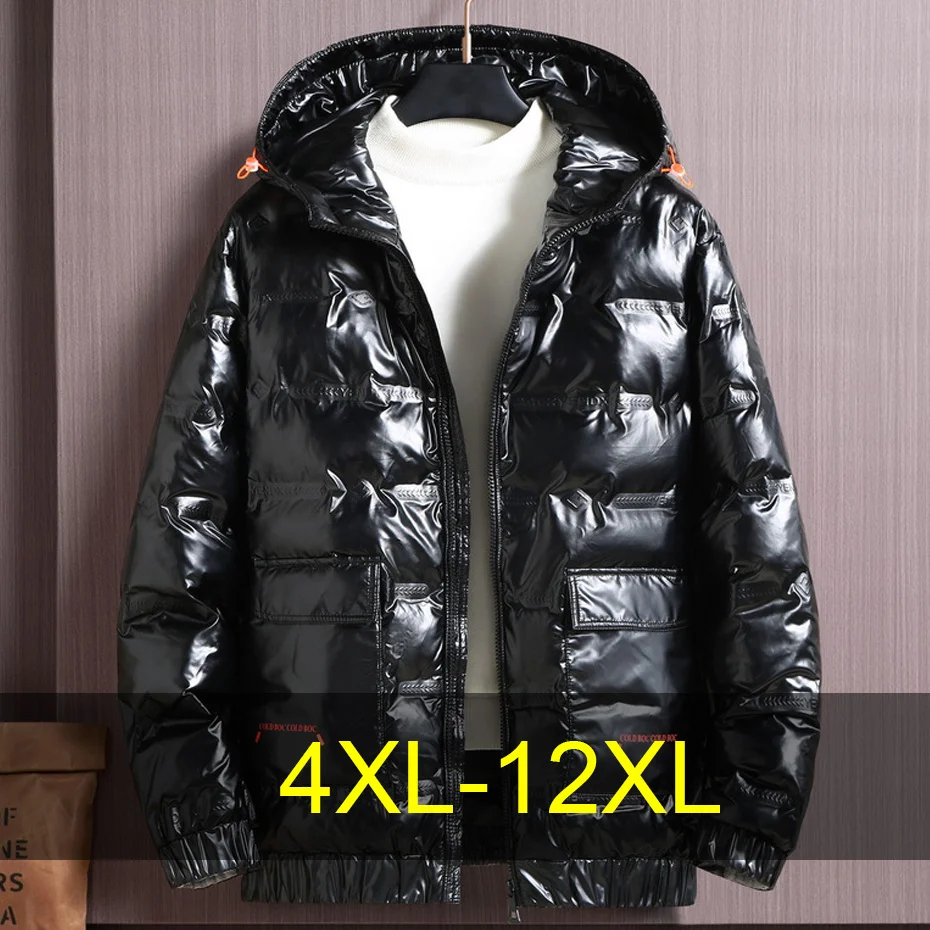 12XL 10XL プラスサイズ明るいパーカー男性冬厚いジャケット防水コートファッションカジュアル無地パーカー男性ビッグサイズ 12XL