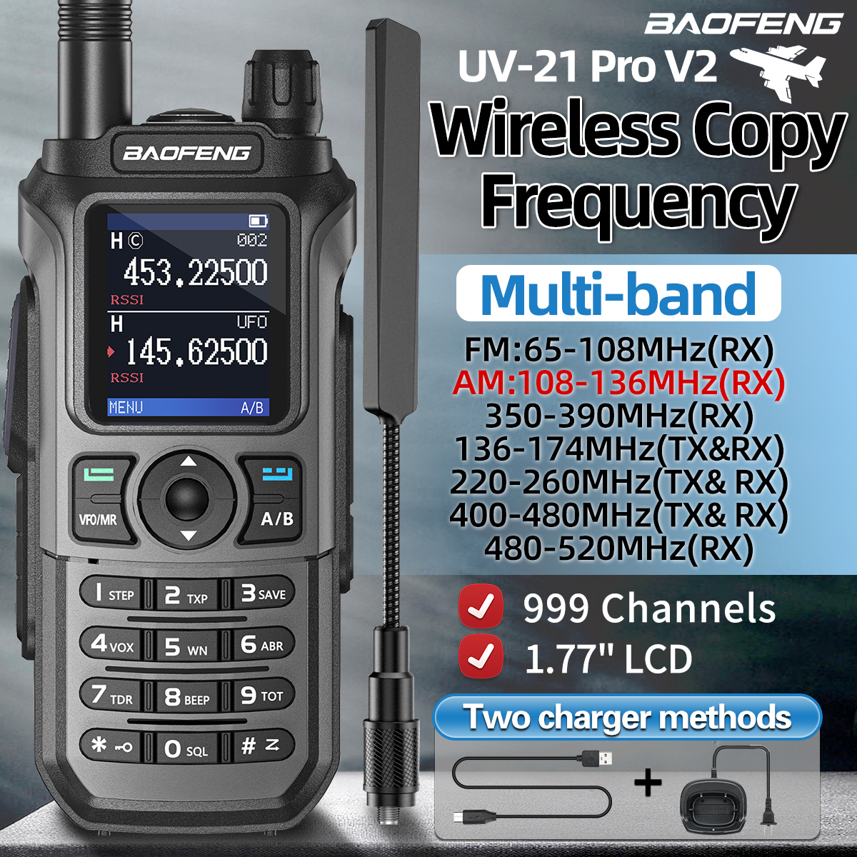 Baofeng UV 21 Pro ワイヤレスコピー周波数トランシーバー 16 キロ AM 長距離防水マルチバンド Type-C 充電器アマチュア無線 UV 5R