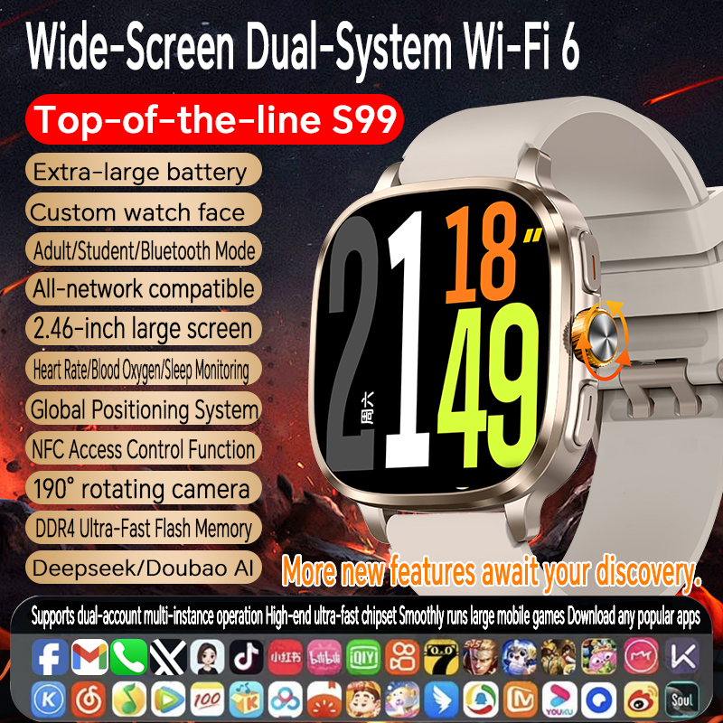 新しい Android13 スマートウォッチ 5 グラムフルネットコムスマートウォッチ 190 ° ロータリーカメラ GPS 位置 WIFI NFC 2100mAH バッテリー 2.4 インチ Amoled
