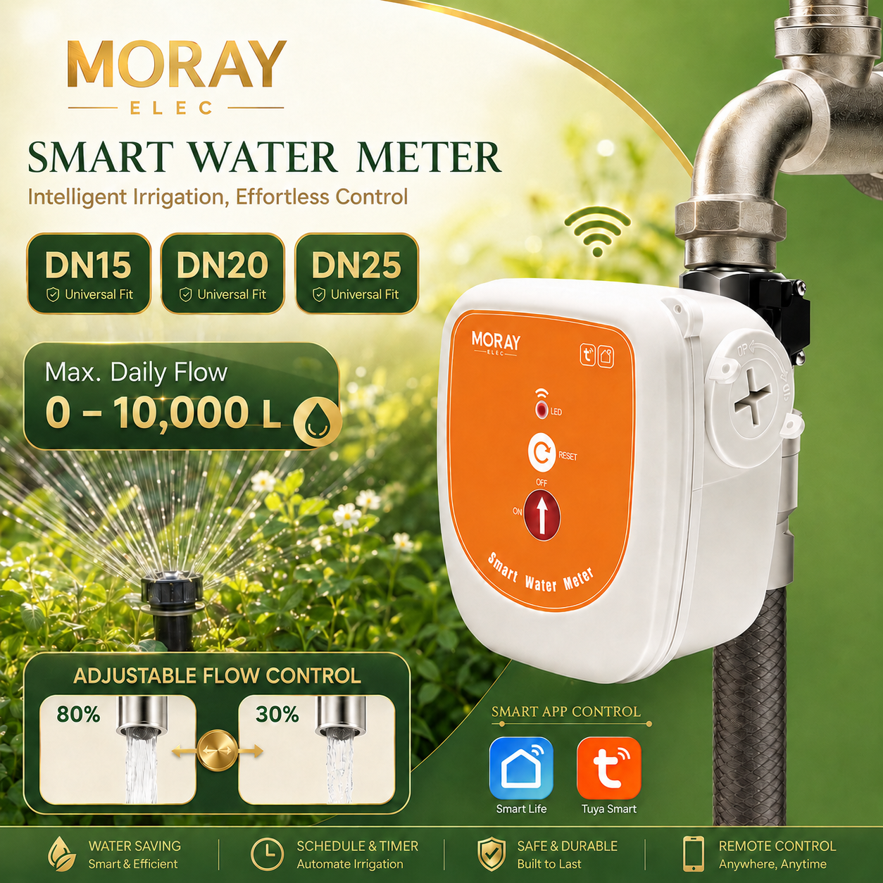 ME220FW WiFi スマート水弁流量計 0-10000L DN15-DN25 温度監視 Alexa と Google アシスタントをサポート