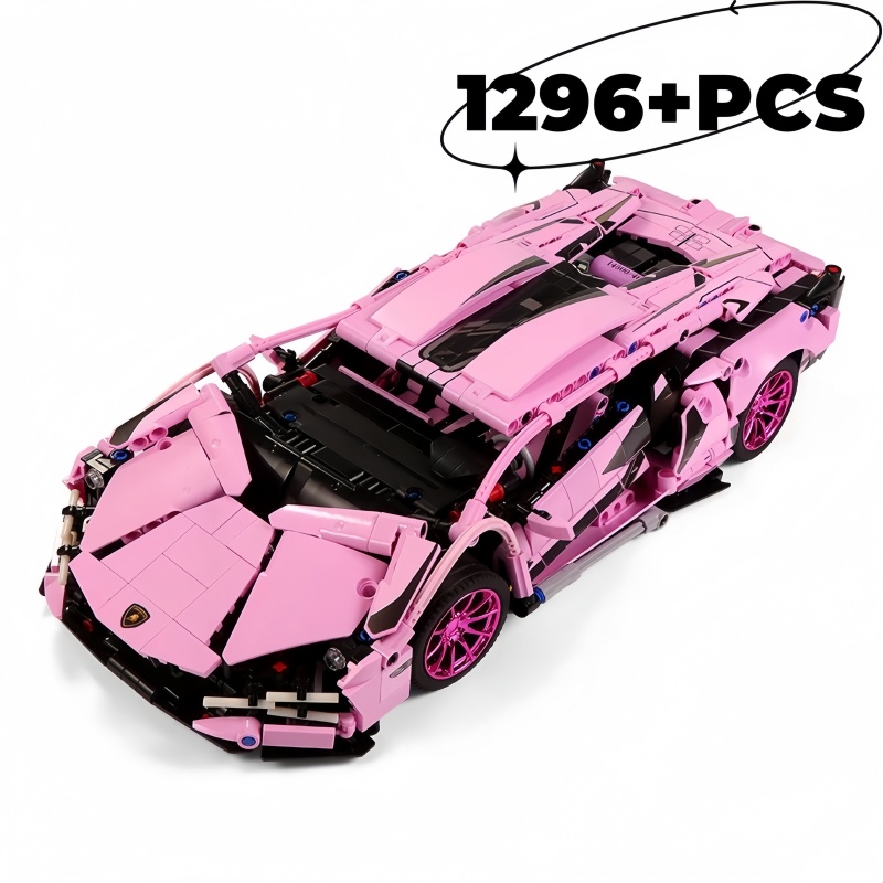 1296 個テクニカルピンクランボルギーニレーシングカービルディングブロックモデルスポーツ都市車両組み立てレンガのおもちゃ子供大人の gif