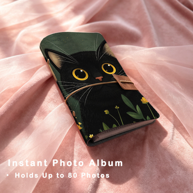 かわいい黒猫プリント 6 リング詰め替えフォトアルバム 80 スロット 3 インチチェキミニポラロイド Kpop フォトカードストレージオーガナイザー