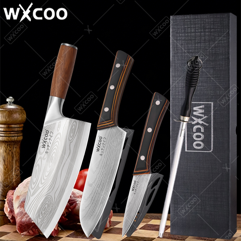 WXCOO ステンレス鋼和包丁 7 インチ包丁人間工学に基づいた木製ハンドル三徳ナイフ調理キッチンアクセサリー