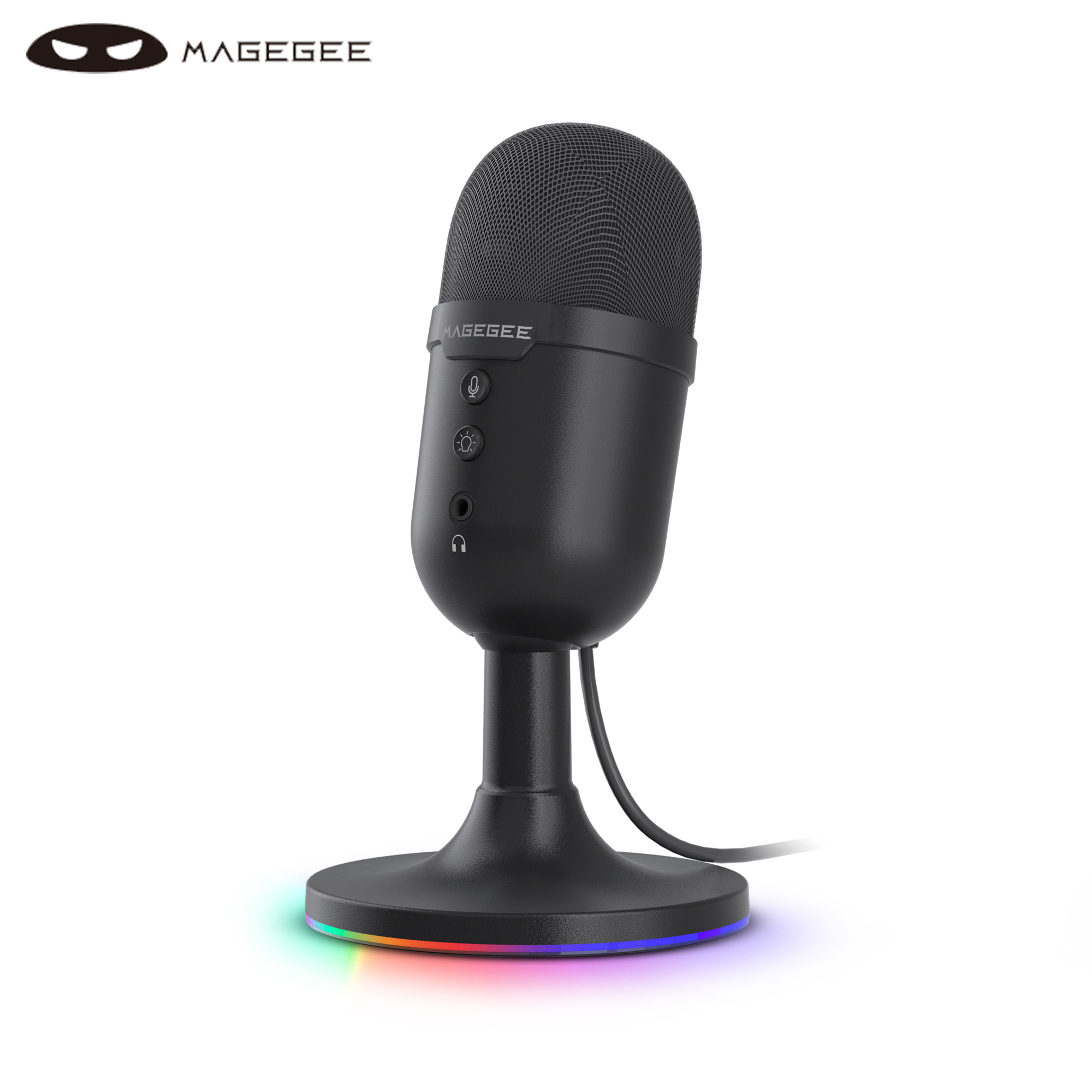 MageGee USB マイク、ストリーミング ポッドキャスト録音ゲーム用 RGB ノイズリダクション、タップツーミュート プラグアンドプレイ PC、Mac、PS4 用