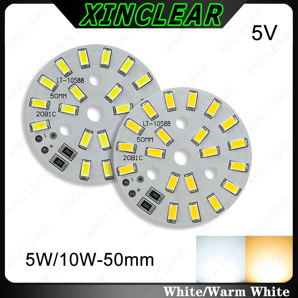 10 個高輝度 5 ワット 10 ワット LED ライトボードウォームホワイト 5V 不要ドライブ径 50 ミリメートル SMD 2835 5730 チップ DIY ダウンライトスポットライト