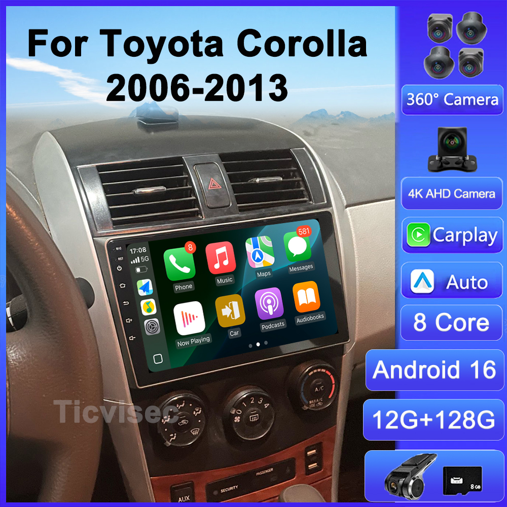 アンドロイド 16 カーラジオ 4 グラム WIFI トヨタカローラ E140/150 2007 2008 2009 2010 2011 2012 2013 マルチメディアプレーヤー 2 Din DVD スピーカー