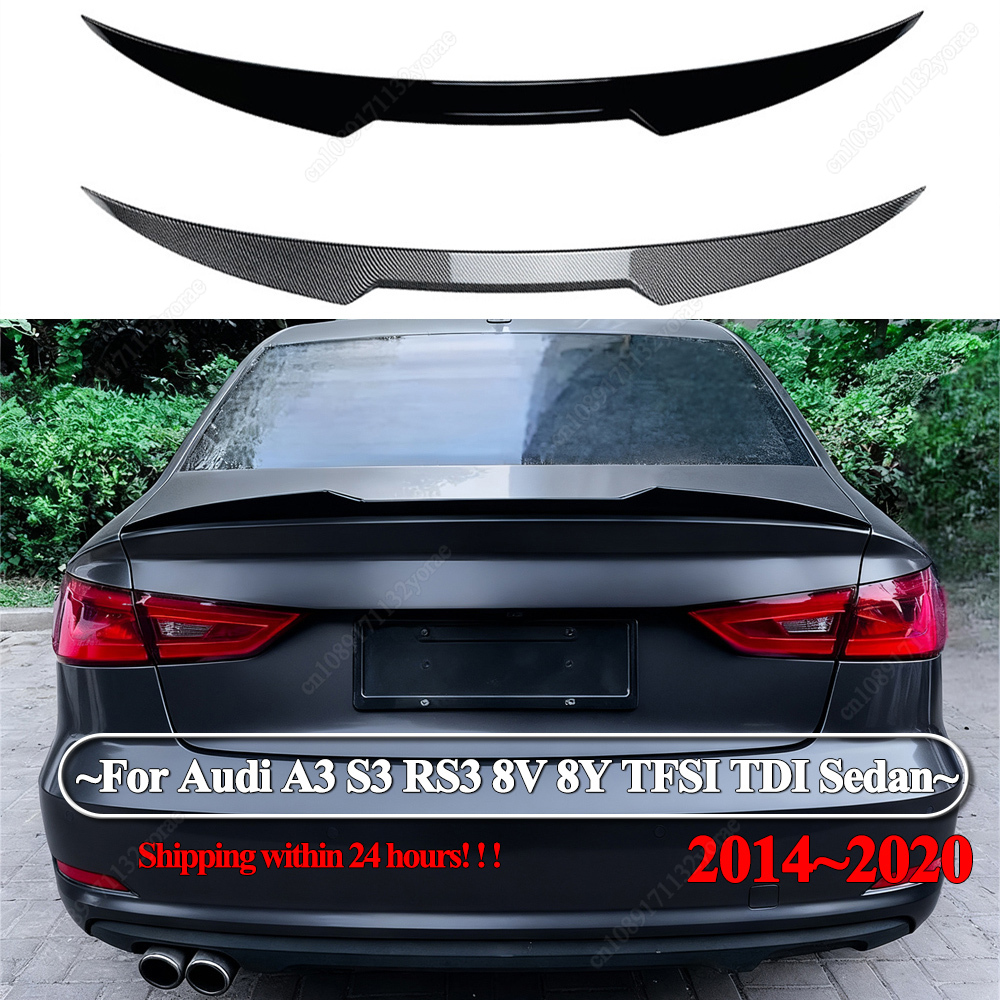 アウディ A3 S3 RS3 8V 8Y TFSI TDI セダン 2014-2020 M4 スタイル車のリアトランクスポイラーウイング ABS グロスブラックボディキットチューニング