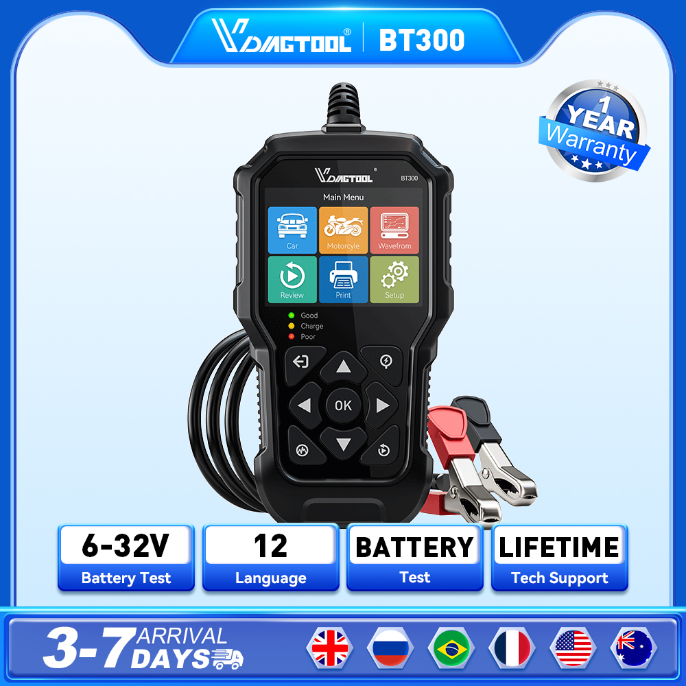 2026 新 VDIAGTOOL BT300 5-3000 CCA 車バッテリーテスター 6V/12V バッテリーシステム検出自動バッテリーアナライザー車バッテリーツール