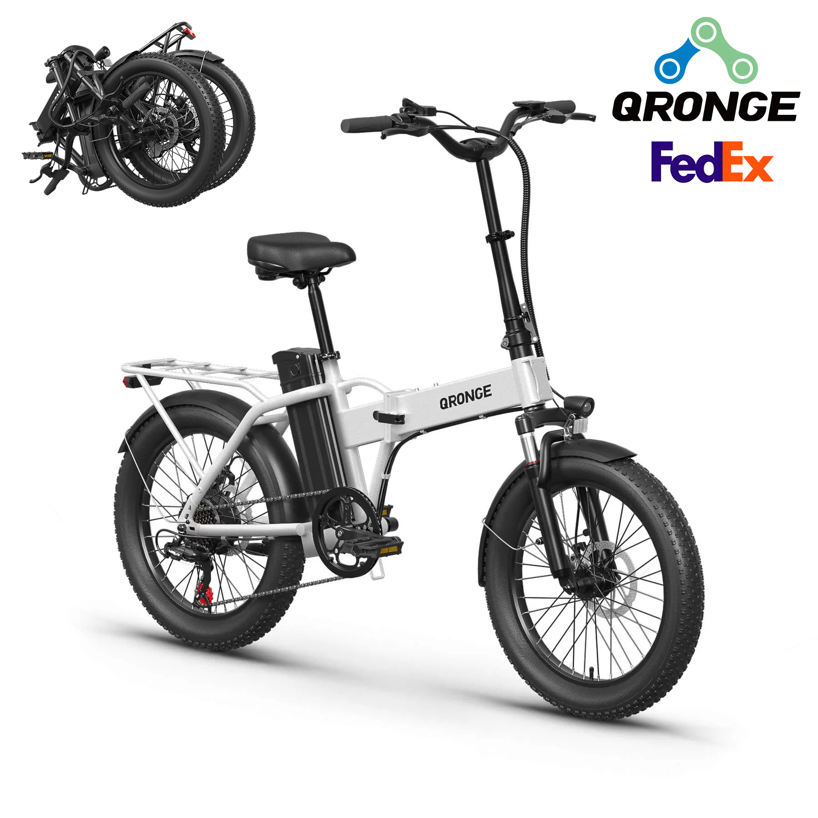 QRONGE ウォーターフォール折りたたみ電動自転車 1000 ワットピーク 48 V 13.5AH 20 インチファットタイヤ電動自転車 70 最大マイル電動自転車通勤 28MPH 最大