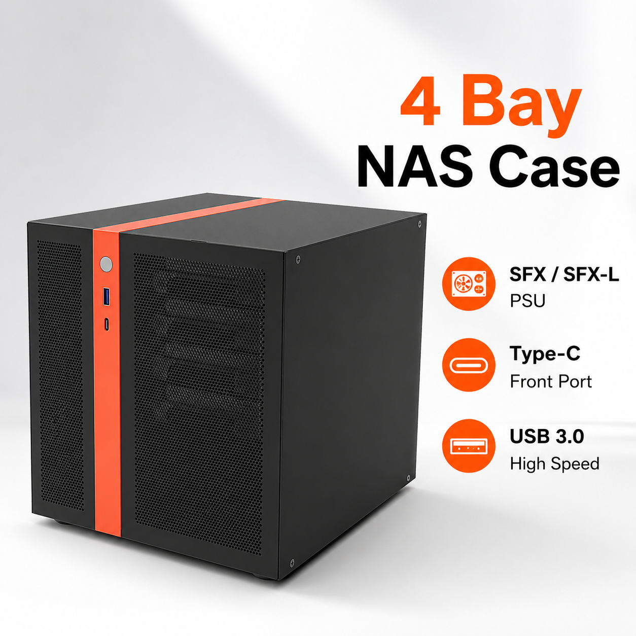 4 ベイ NAS ケース Mini ITX サーバー シャーシ SFX SFX-L PSU 4x3.5 HDD 2.5 SSD Type-C USB3.0 ホームストレージケース