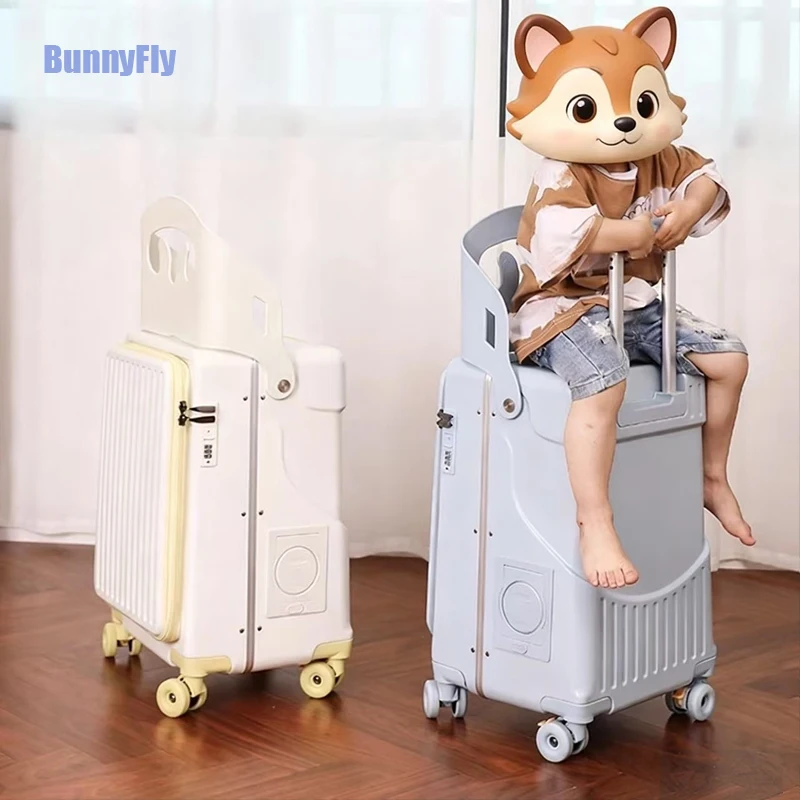 BunnyFly 子供用 20 インチ キャリーオン 座ることができる 怠惰な荷物 旅行スーツケース ガール ローリングベビーカー 搭乗ボックス トロリー荷物