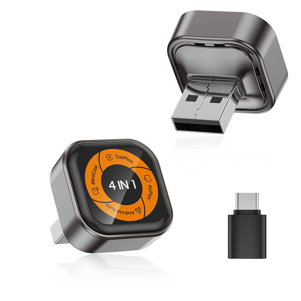 4 in 1 ワイヤレス CarPlay アダプター Apple CarPlay Android Auto AirPlay MirrorLink 有線接続 ワイヤレス USB C ミニ プラグアンドプレイ