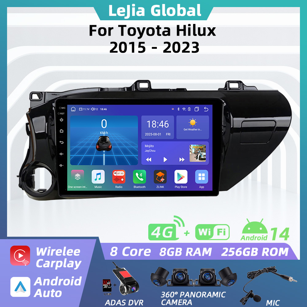車のマルチメディアプレーヤートヨタハイラックス 2015-2023 アンドロイドカーラジオ Carplay 自動 GPS ナビゲーションステレオ 2 Din 4G