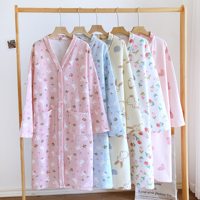 冬の新綿空気層かわいい女の子花睡眠ローブドレス女性のナイトガウンネグリジェスリープシャツ女性のホーム服