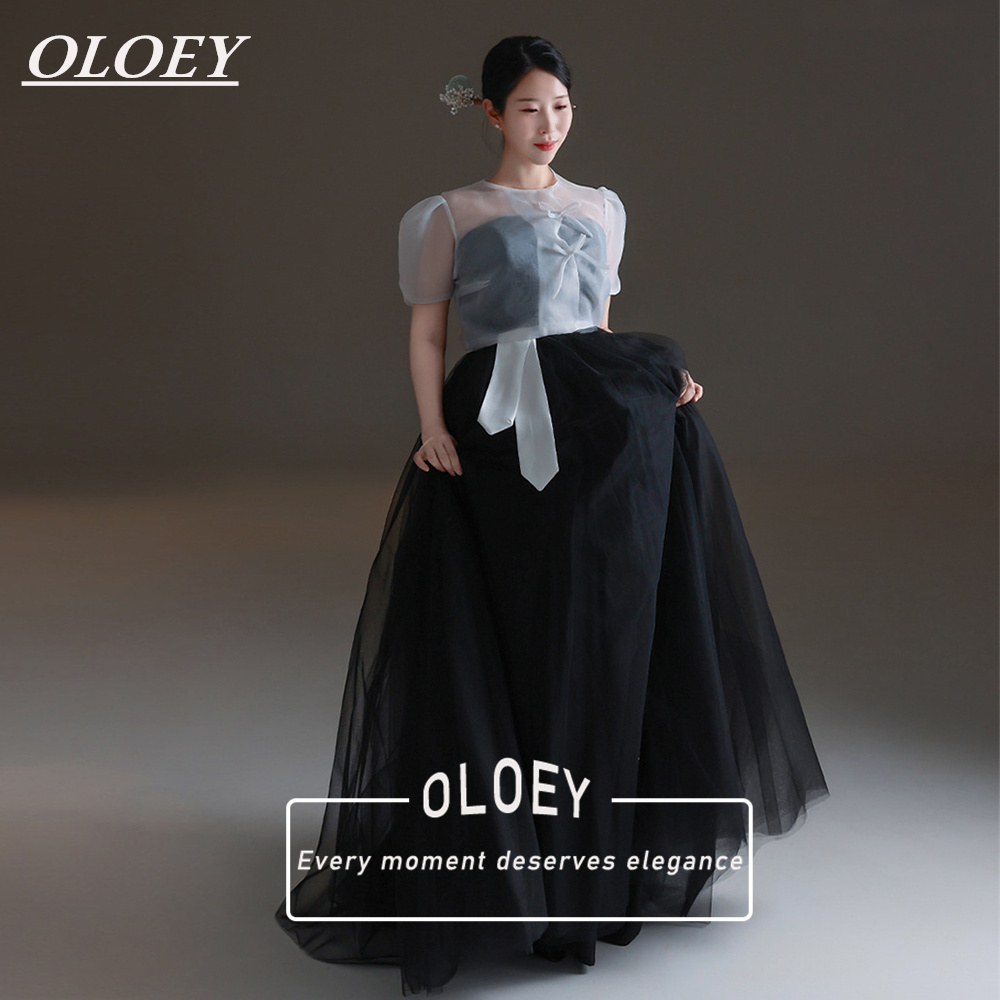 OLOEY クラシック韓国のウェディングドレス O ネック半袖写真撮影のブライダルドレス床の長さの A ラインコルセット無料カスタマイズ