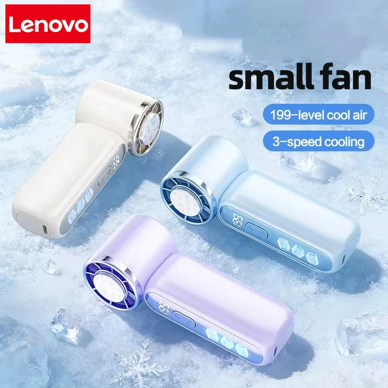 Lenovo ポータブル高速冷却ハンドヘルドファン 3000mAh 充電式 199 風速調整可能な折りたたみ式空冷ターボファン