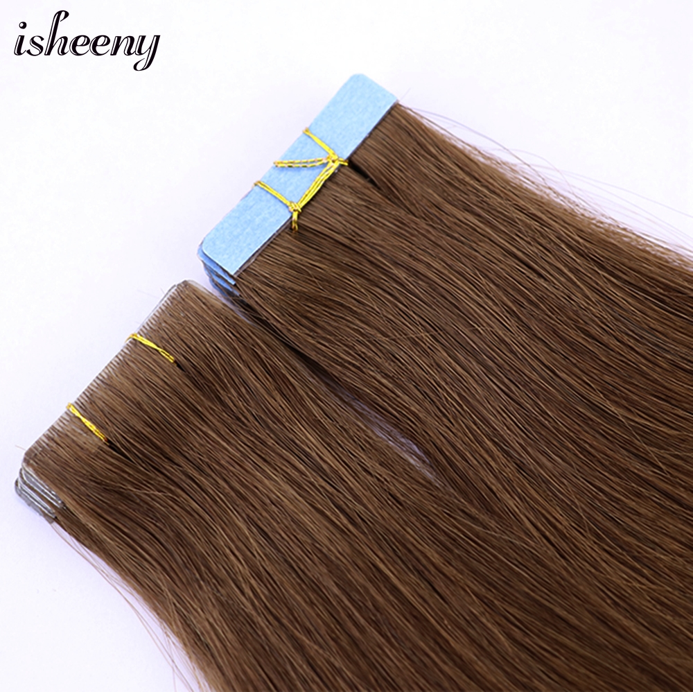 12 "16" 20" 22" 目に見えないテープでヘアエクステンションスキン横糸テープイン 10 個ナチュラルストレート機械製レミー人毛