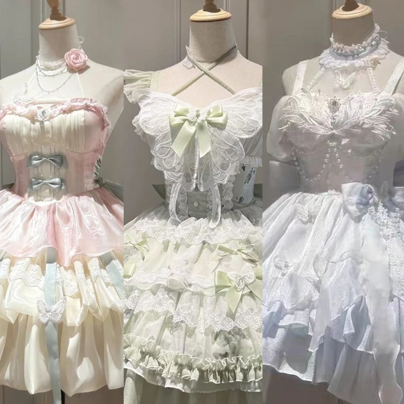 ゴシックロリータドレスセット女性原宿 Y2k 弓レースフリル襟ミニドレス女性のエレガントなパーティーかわいい 2025 和ドレス